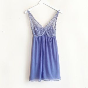 Fleur't Lavender Purple Lace Plunge Tulle Mesh Chemise Night Lingerie Dress